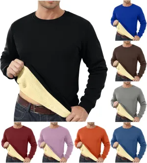 Fleece Lined Sweatshirts for Men Thermal Long Sleeve Tops Warm Undershirt Winter Crewneck Sweatshirt Thick Pullover