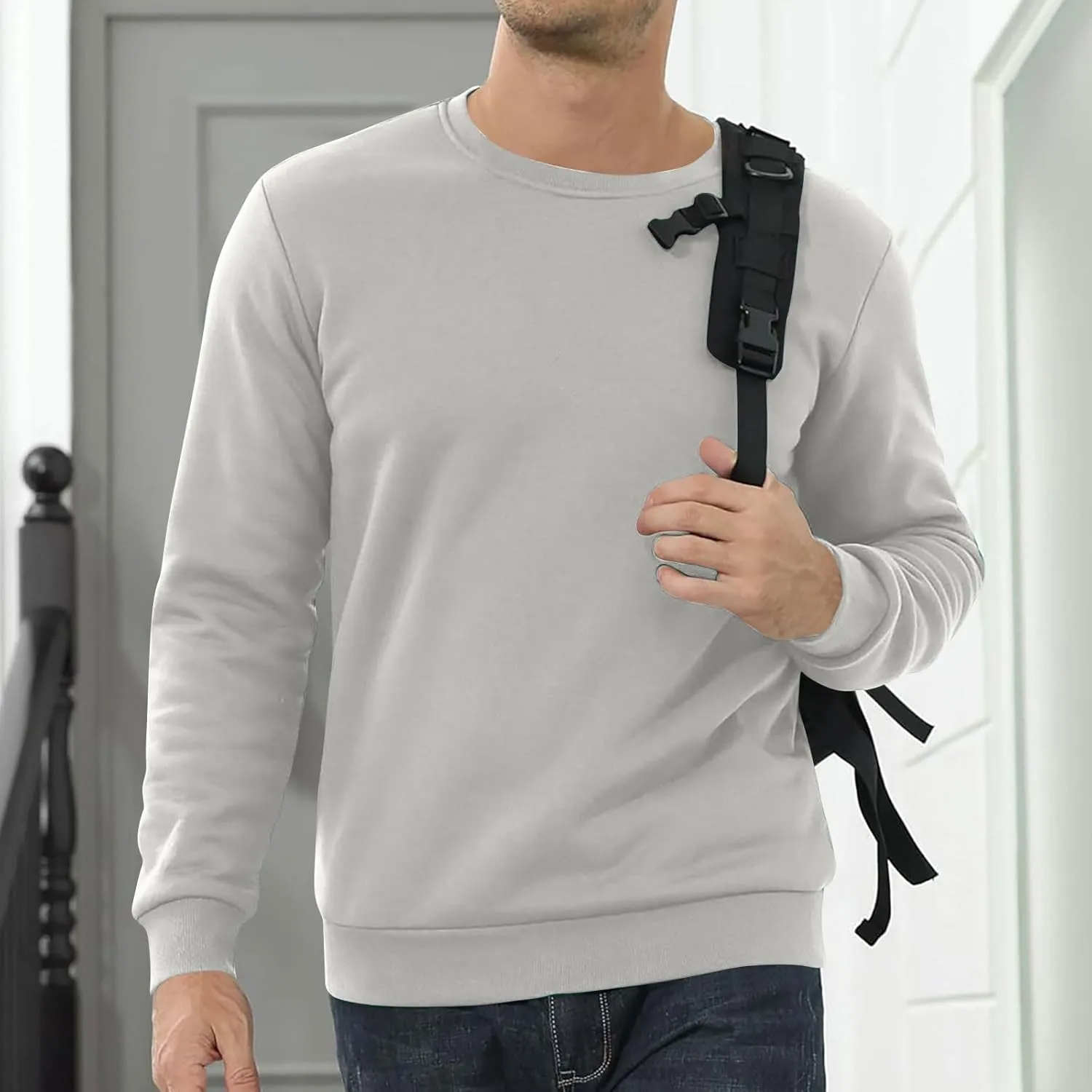 Fleece Lined Sweatshirts for Men Thermal Long Sleeve Tops Warm Undershirt Winter Crewneck Sweatshirt Thick Pullover