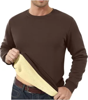 Fleece Lined Sweatshirts for Men Thermal Long Sleeve Tops Warm Undershirt Winter Crewneck Sweatshirt Thick Pullover