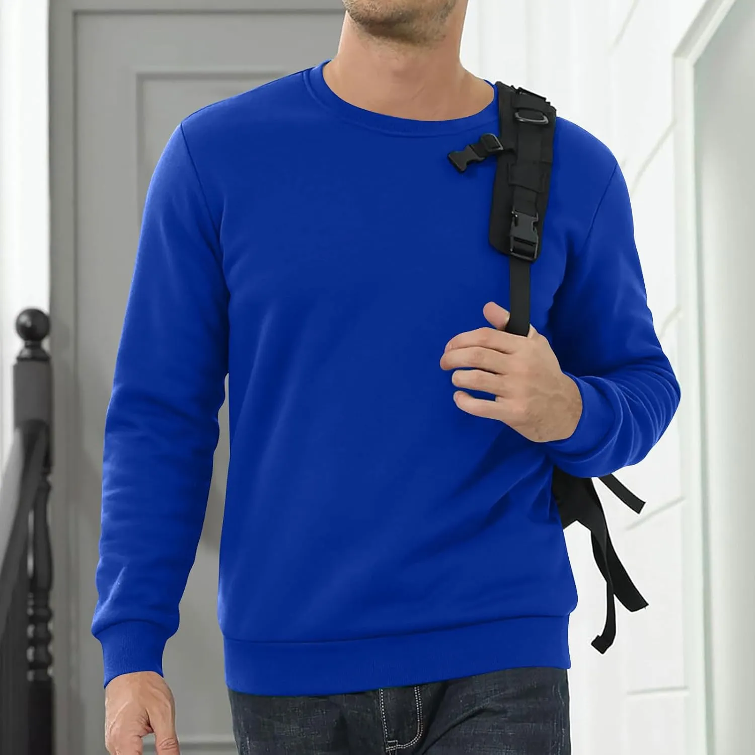 Fleece Lined Sweatshirts for Men Thermal Long Sleeve Tops Warm Undershirt Winter Crewneck Sweatshirt Thick Pullover