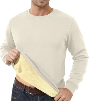 Fleece Lined Sweatshirts for Men Thermal Long Sleeve Tops Warm Undershirt Winter Crewneck Sweatshirt Thick Pullover