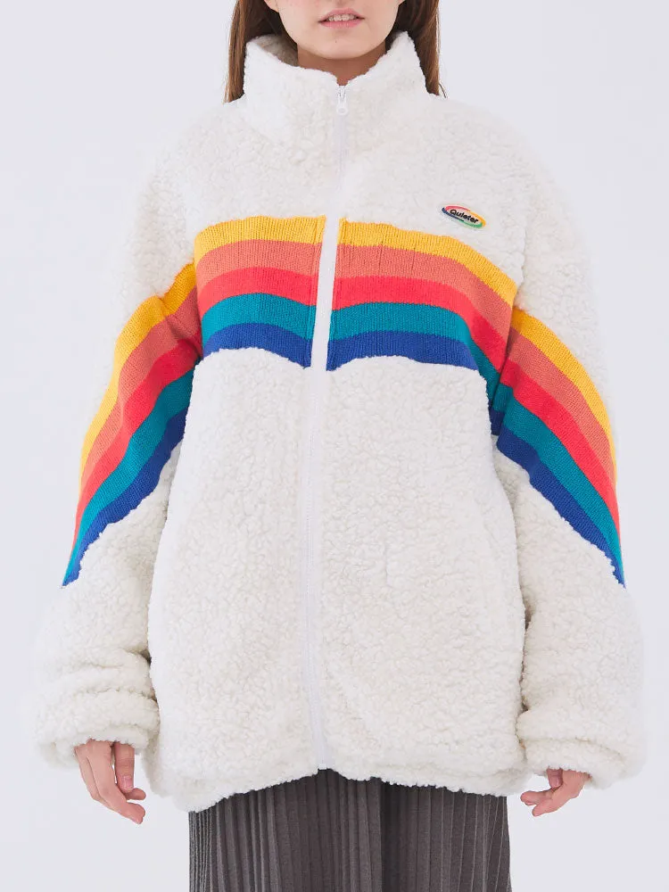 Fleece Parka Rainbow Jacket Patchwork Zipper