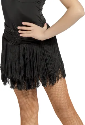 GD2002 Kid Latin Ballroom Dance Professional Pleated Surface and Double Tassel Swing Design Skirt for Girl