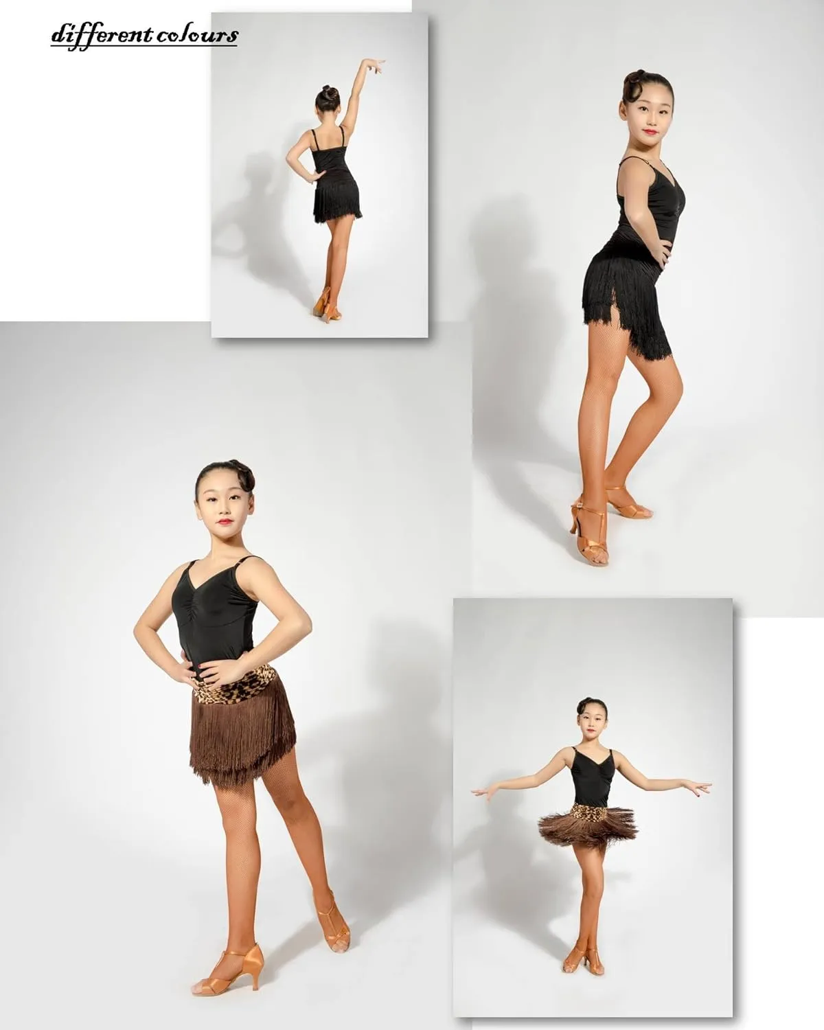GD2002 Kid Latin Ballroom Dance Professional Pleated Surface and Double Tassel Swing Design Skirt for Girl