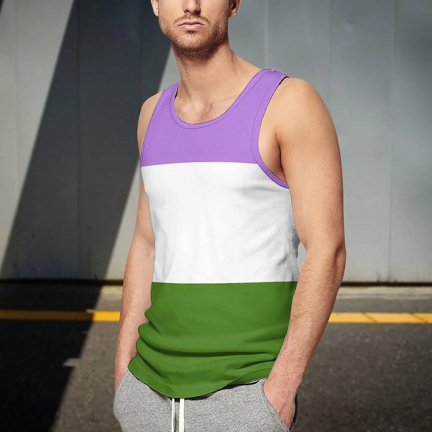 Genderqueer Proud Flag Mens Tank Top Undershirt Sleeveless Gym Vest Workout T-Shirts