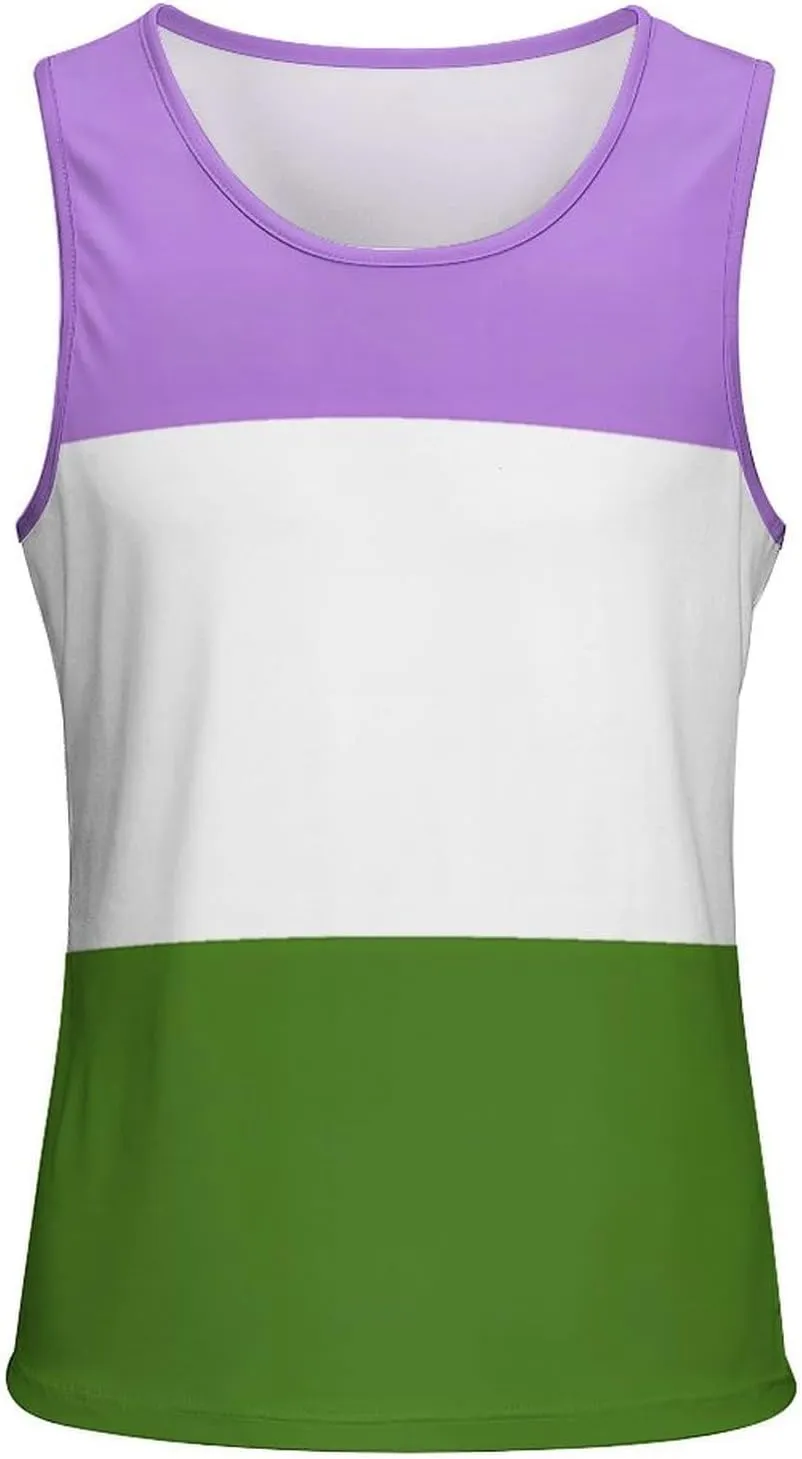 Genderqueer Proud Flag Mens Tank Top Undershirt Sleeveless Gym Vest Workout T-Shirts