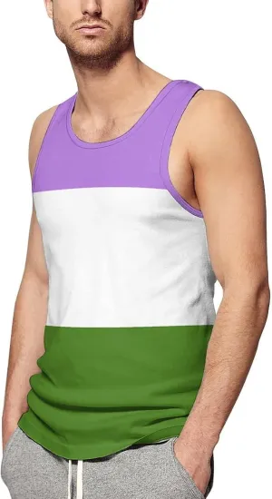 Genderqueer Proud Flag Mens Tank Top Undershirt Sleeveless Gym Vest Workout T-Shirts