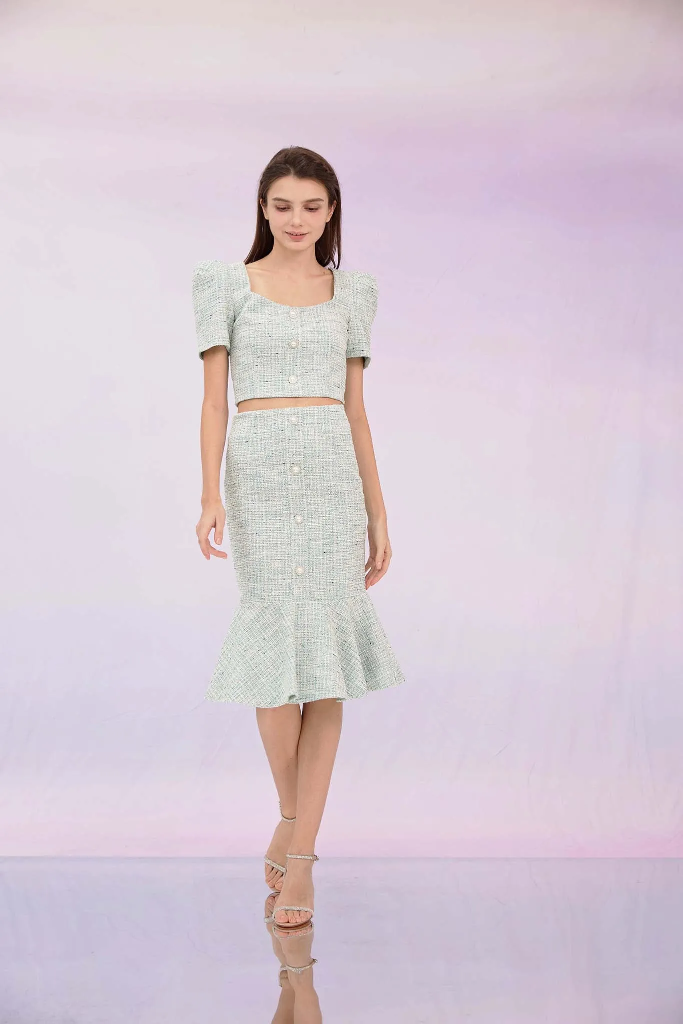 Geneieve Turquoise Tweed Skirt