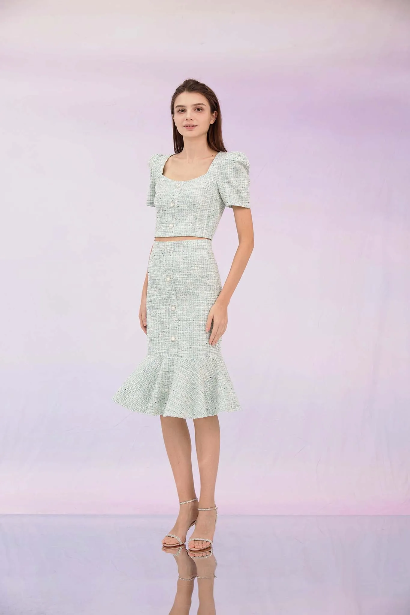 Geneieve Turquoise Tweed Skirt