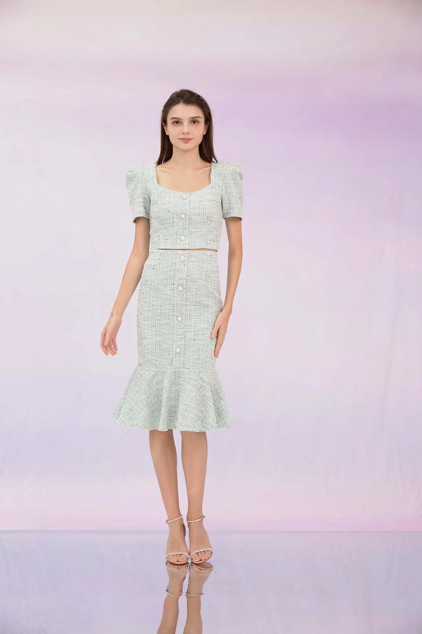 Geneieve Turquoise Tweed Skirt
