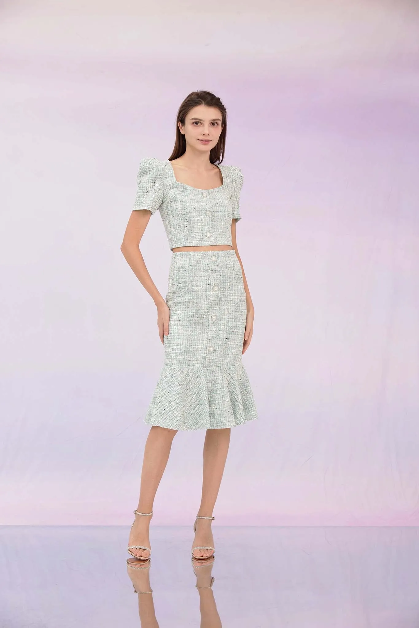 Geneieve Turquoise Tweed Skirt