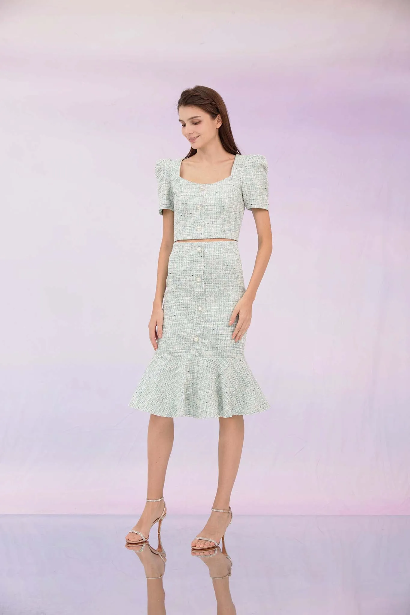 Geneieve Turquoise Tweed Skirt