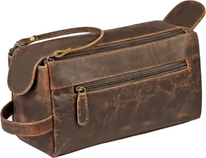 Genuine Leather Toiletry Bag Pouch For Men, Vintage Dopp-Kit For Shaving, Travel, Cosmetics And Toiletries, Stylish Organizer, Best Gift For Men By Shifaa Handicraft (Brown)