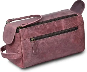 Genuine Leather Toiletry Bag Pouch For Men, Vintage Dopp-Kit For Shaving, Travel, Cosmetics And Toiletries, Stylish Organizer, Best Gift For Men By Shifaa Handicraft (Lavender)