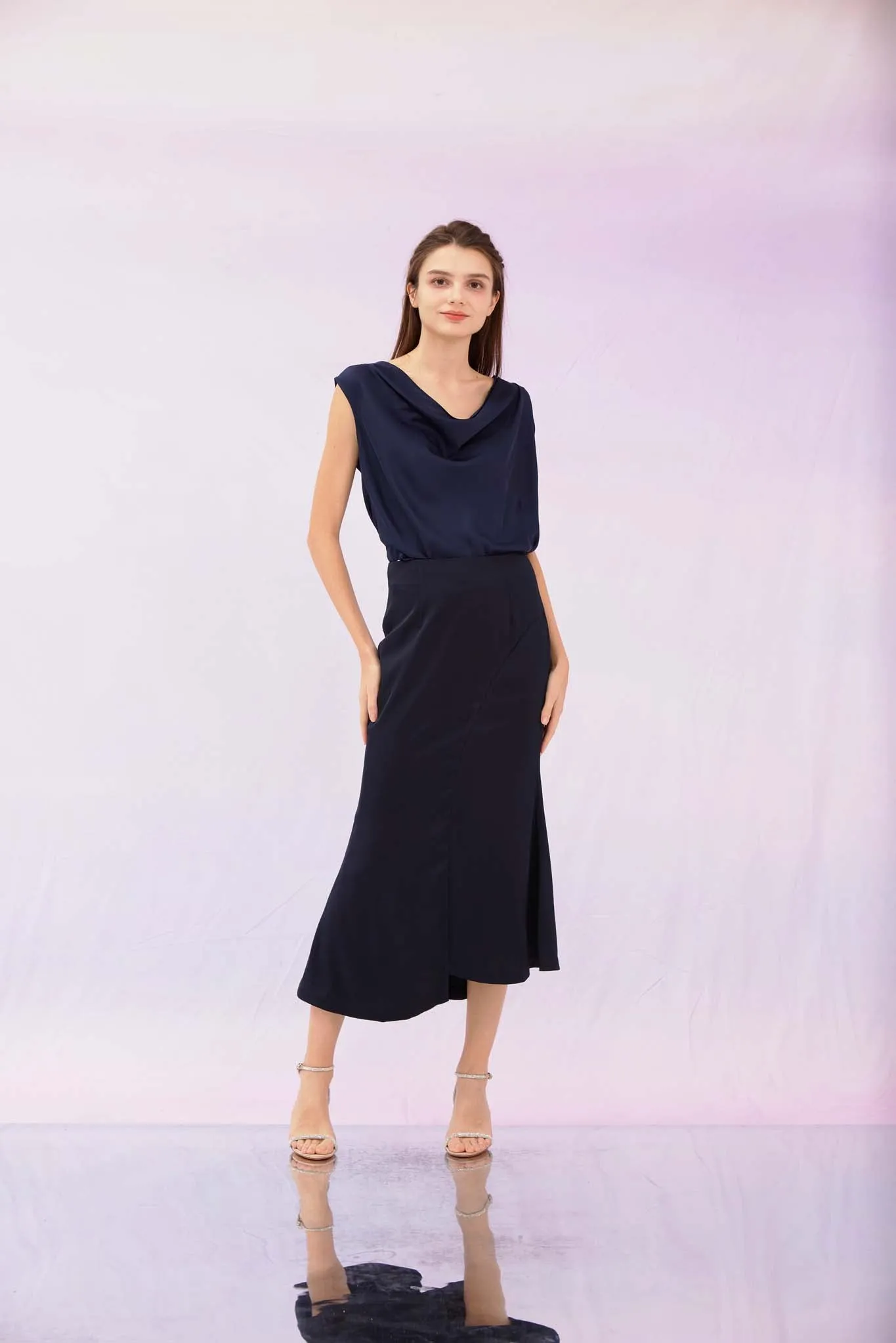 Gianessa Navy Midi Skirt