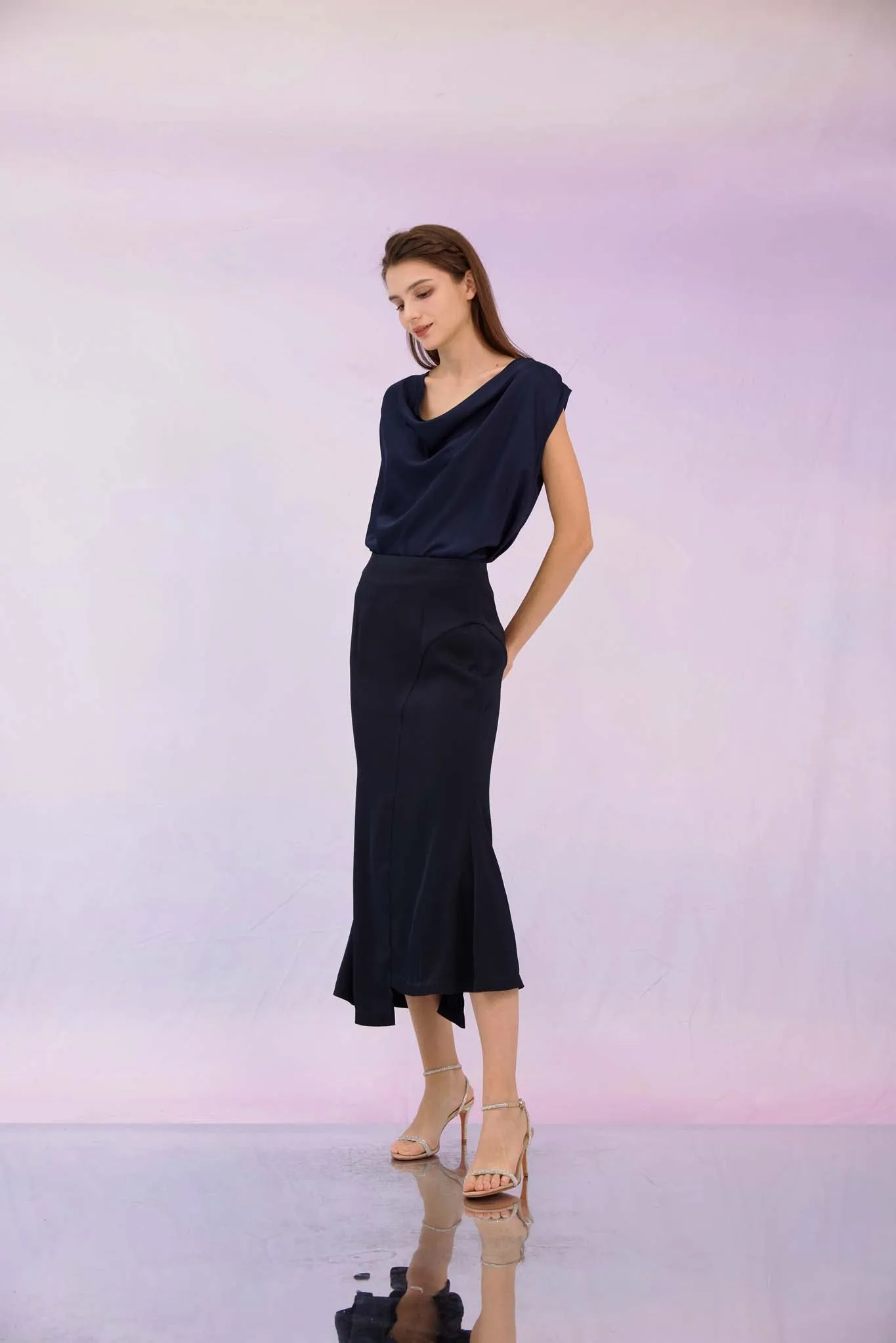 Gianessa Navy Midi Skirt