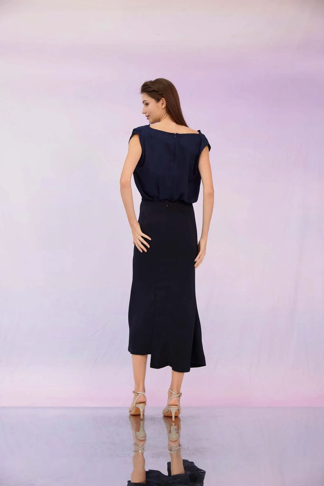 Gianessa Navy Midi Skirt