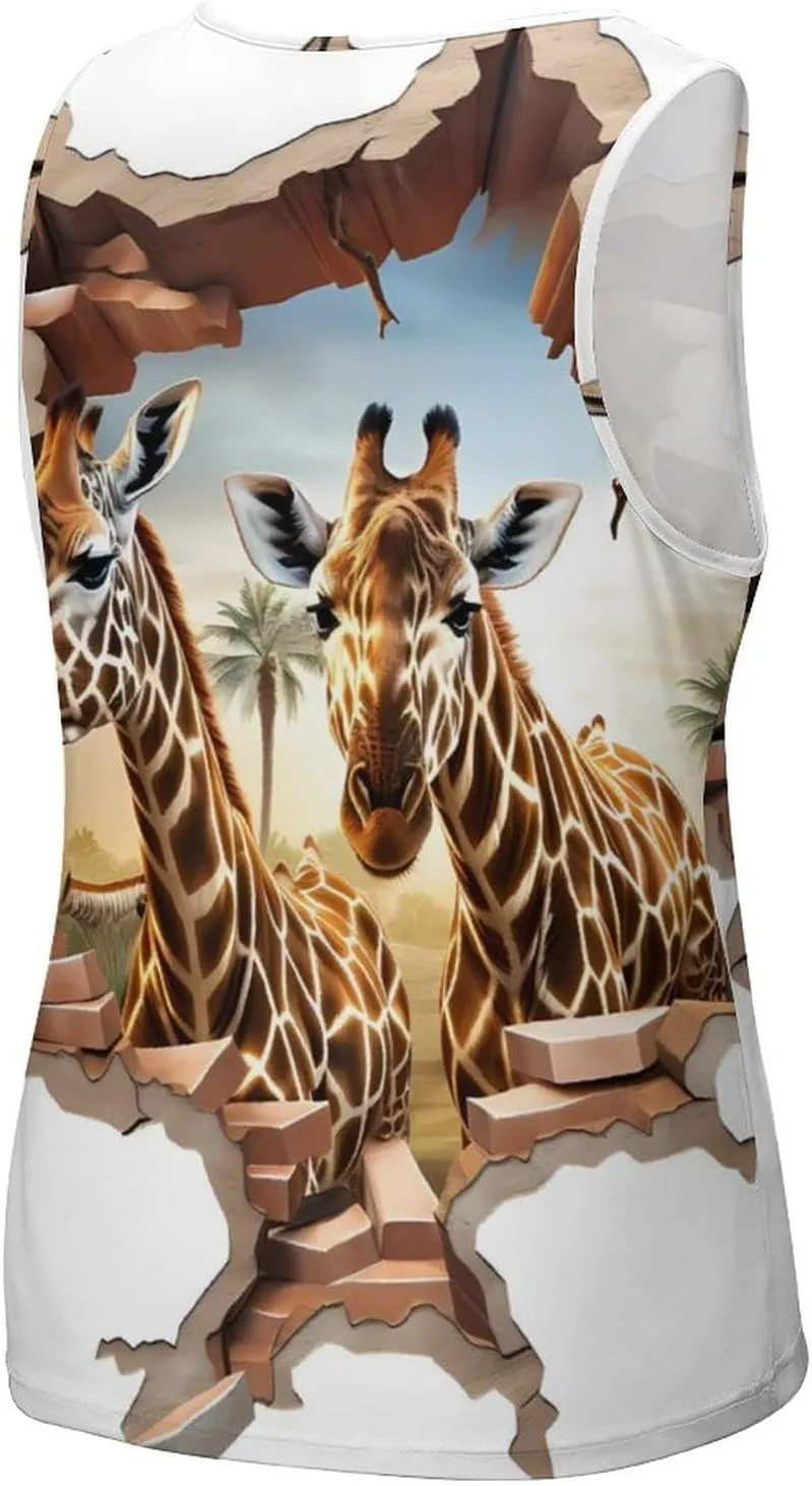 Giraffe 3D Indoor Wall Mens Tank Top Undershirt Sleeveless Gym Vest Workout T-Shirts