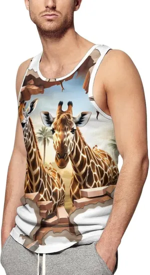 Giraffe 3D Indoor Wall Mens Tank Top Undershirt Sleeveless Gym Vest Workout T-Shirts