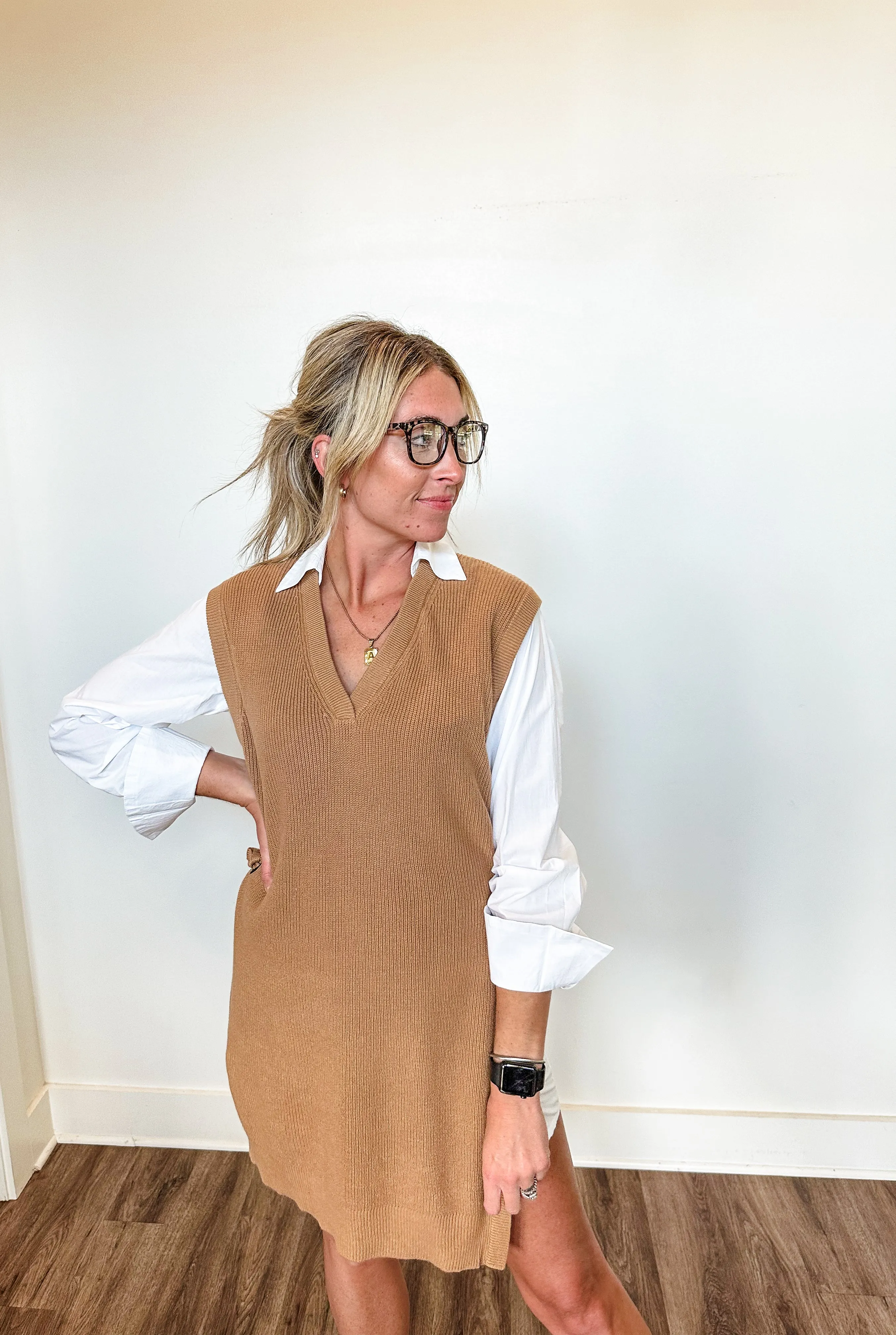Giselle Sweater Vest Tunic Dress- Tan |final sale|
