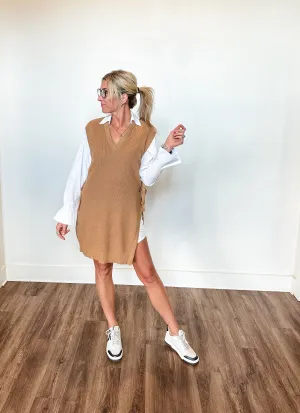 Giselle Sweater Vest Tunic Dress- Tan |final sale|