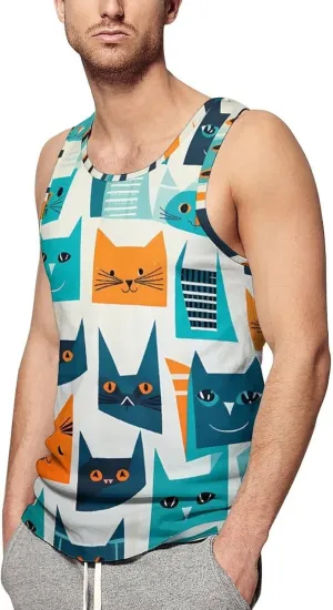 Graphic Cat Pattern Mens Tank Top Undershirt Sleeveless Gym Vest Workout T-Shirts
