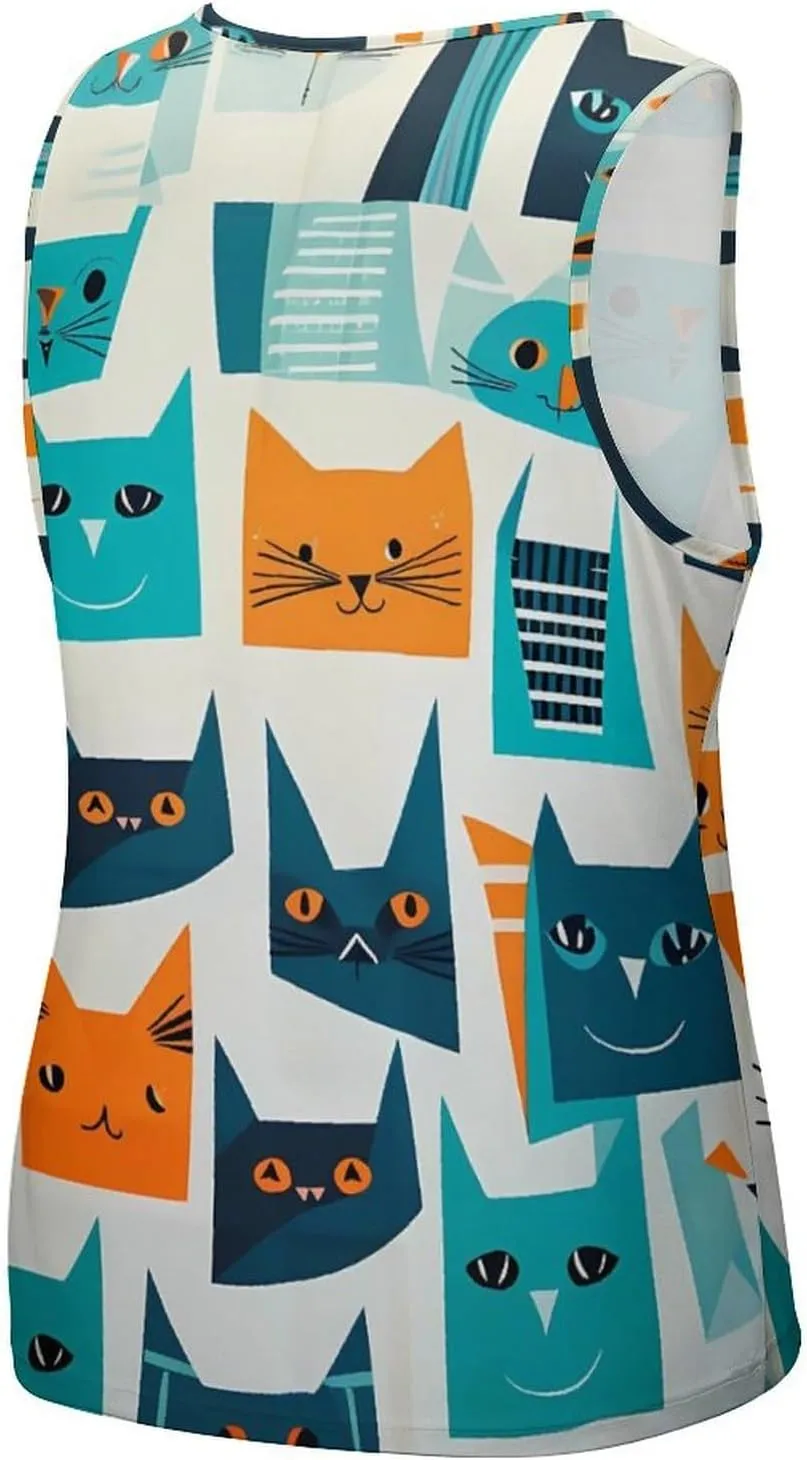 Graphic Cat Pattern Mens Tank Top Undershirt Sleeveless Gym Vest Workout T-Shirts