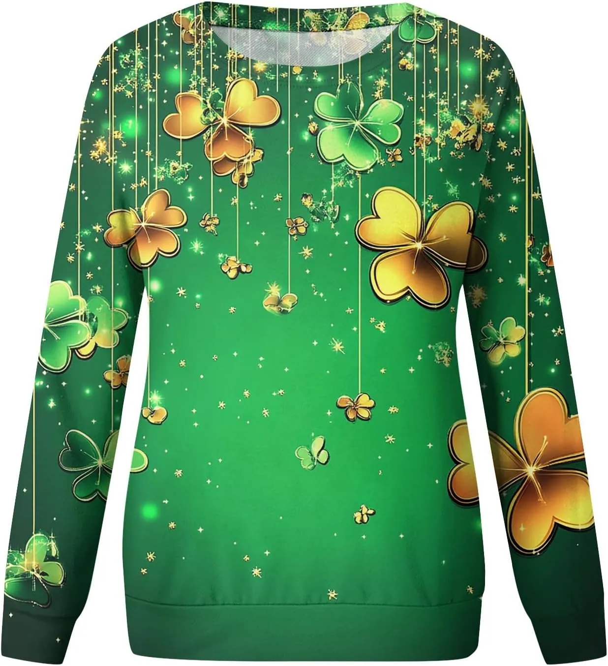 Green St Patricks Day SweatshirtWomens Long Sleeve Sweatshirt Round Neck Shamrock Print Loose Pullover