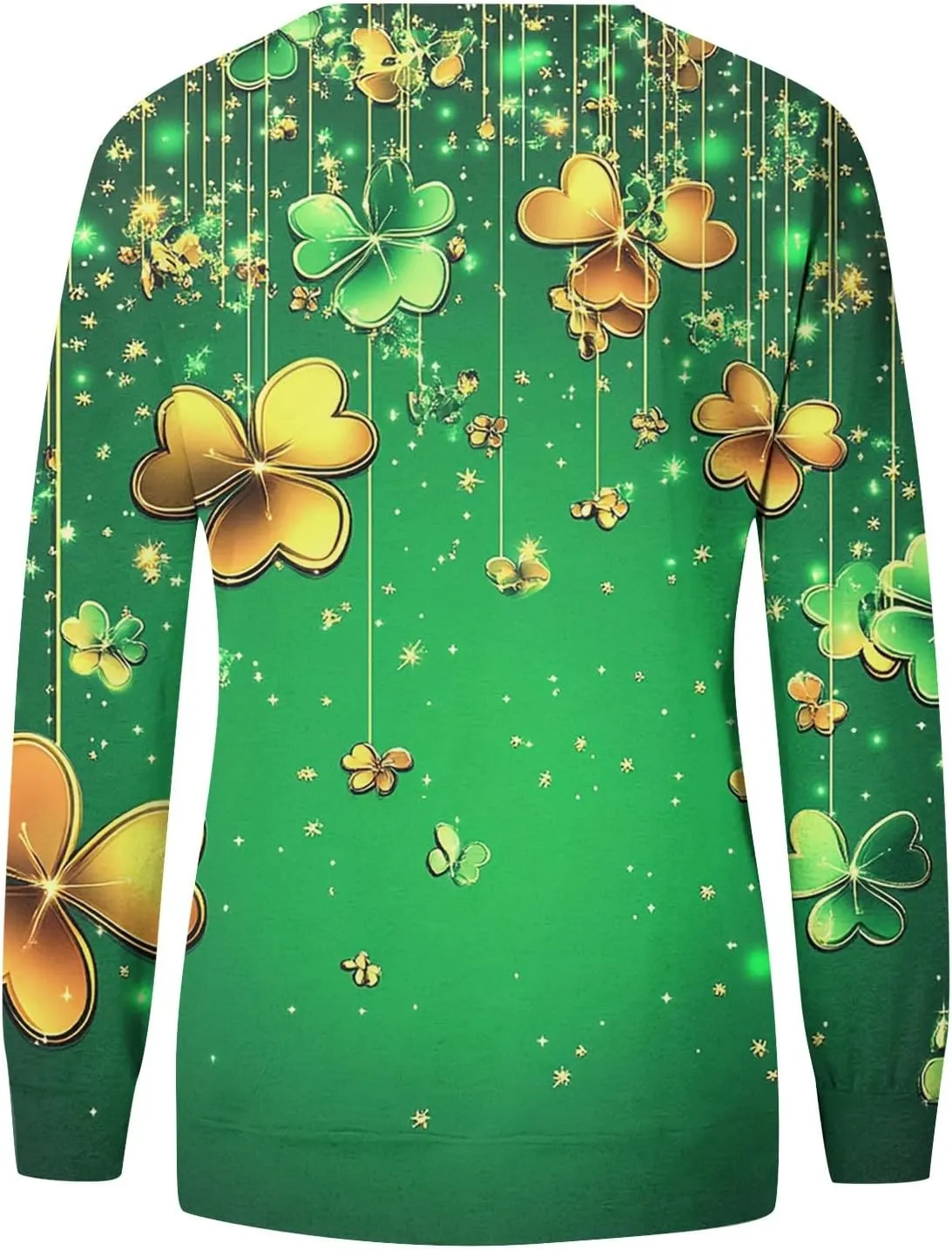 Green St Patricks Day SweatshirtWomens Long Sleeve Sweatshirt Round Neck Shamrock Print Loose Pullover