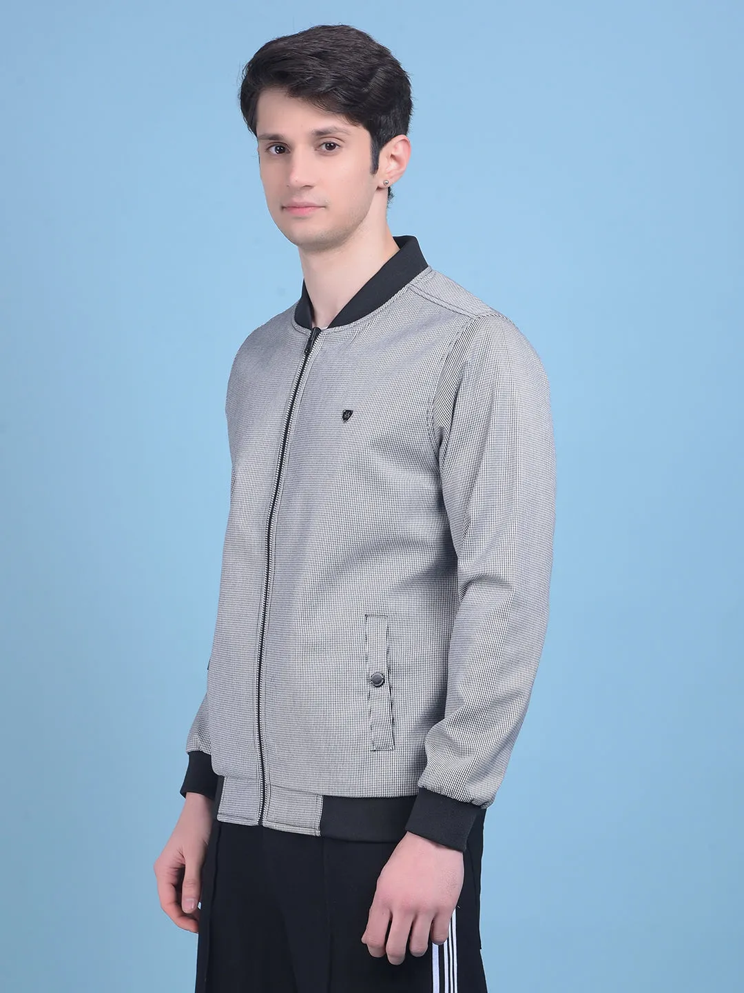 Grey Printed Jacquard Reversible Jacket