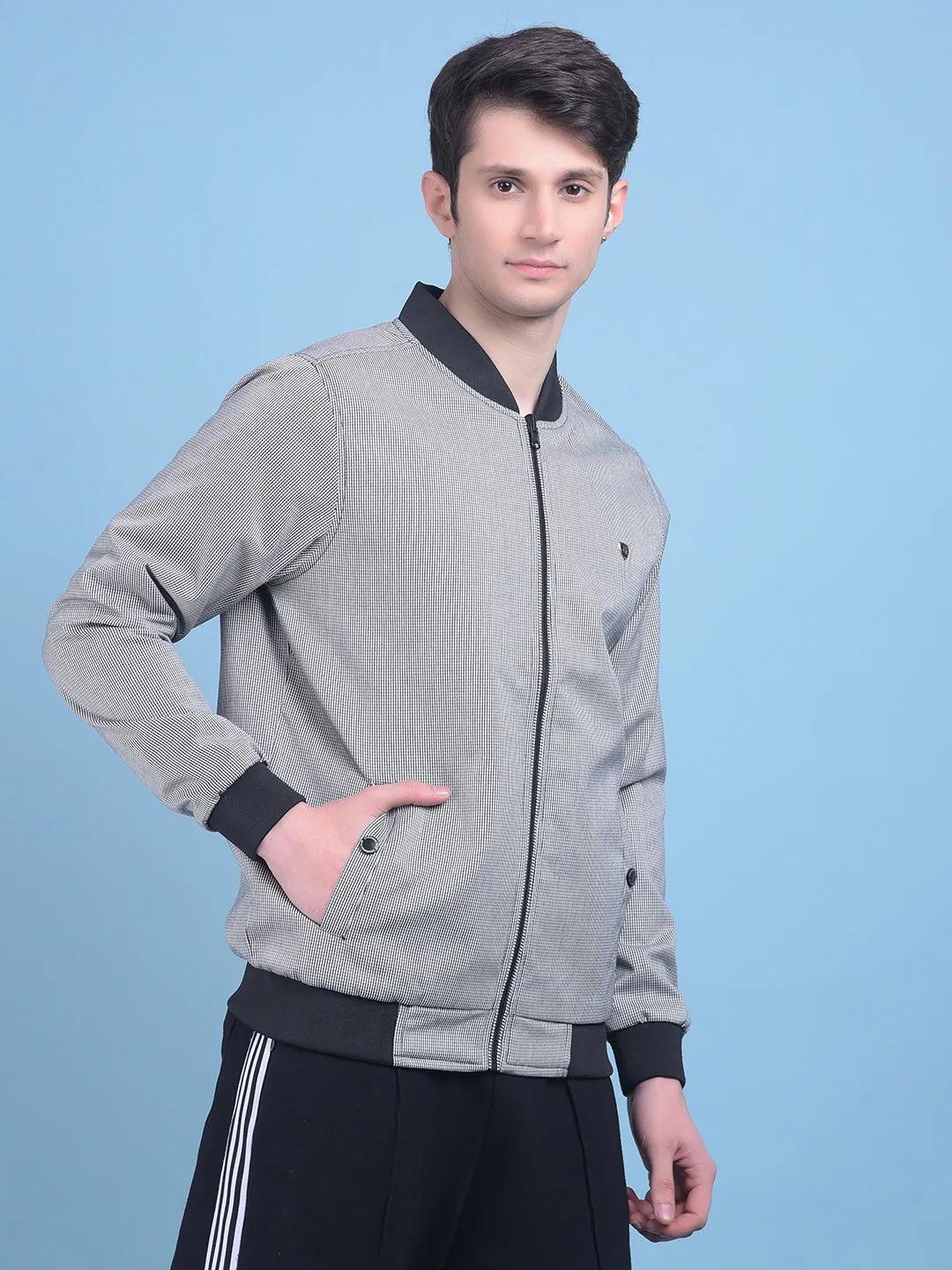 Grey Printed Jacquard Reversible Jacket