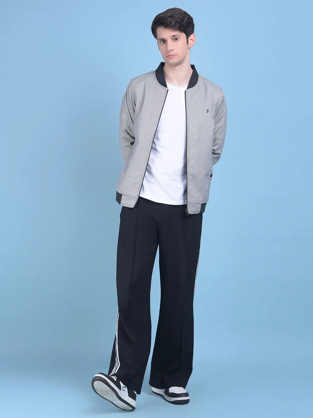 Grey Printed Jacquard Reversible Jacket