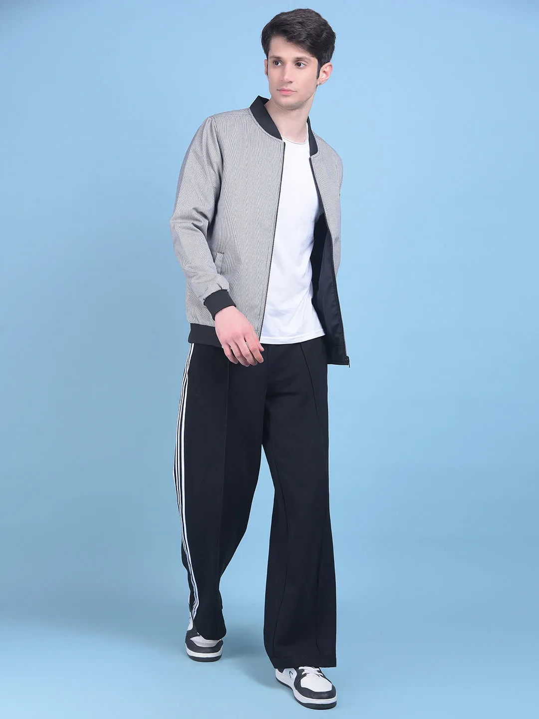 Grey Printed Jacquard Reversible Jacket