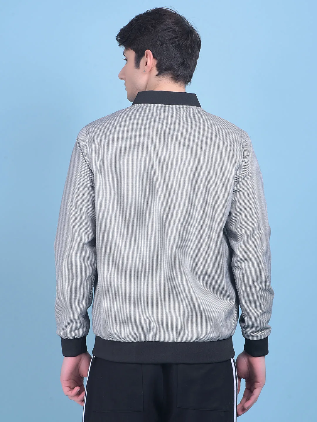 Grey Printed Jacquard Reversible Jacket
