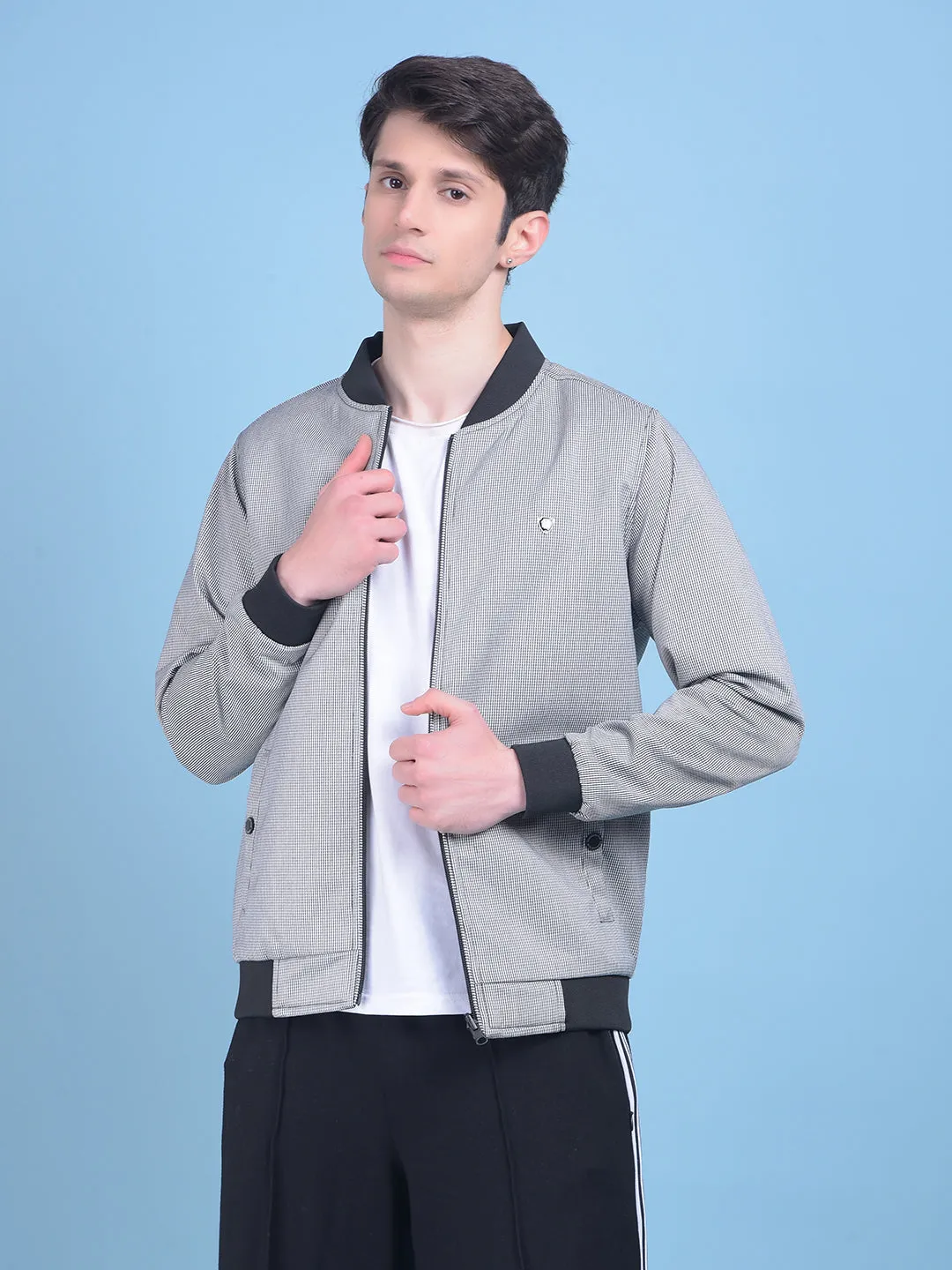 Grey Printed Jacquard Reversible Jacket