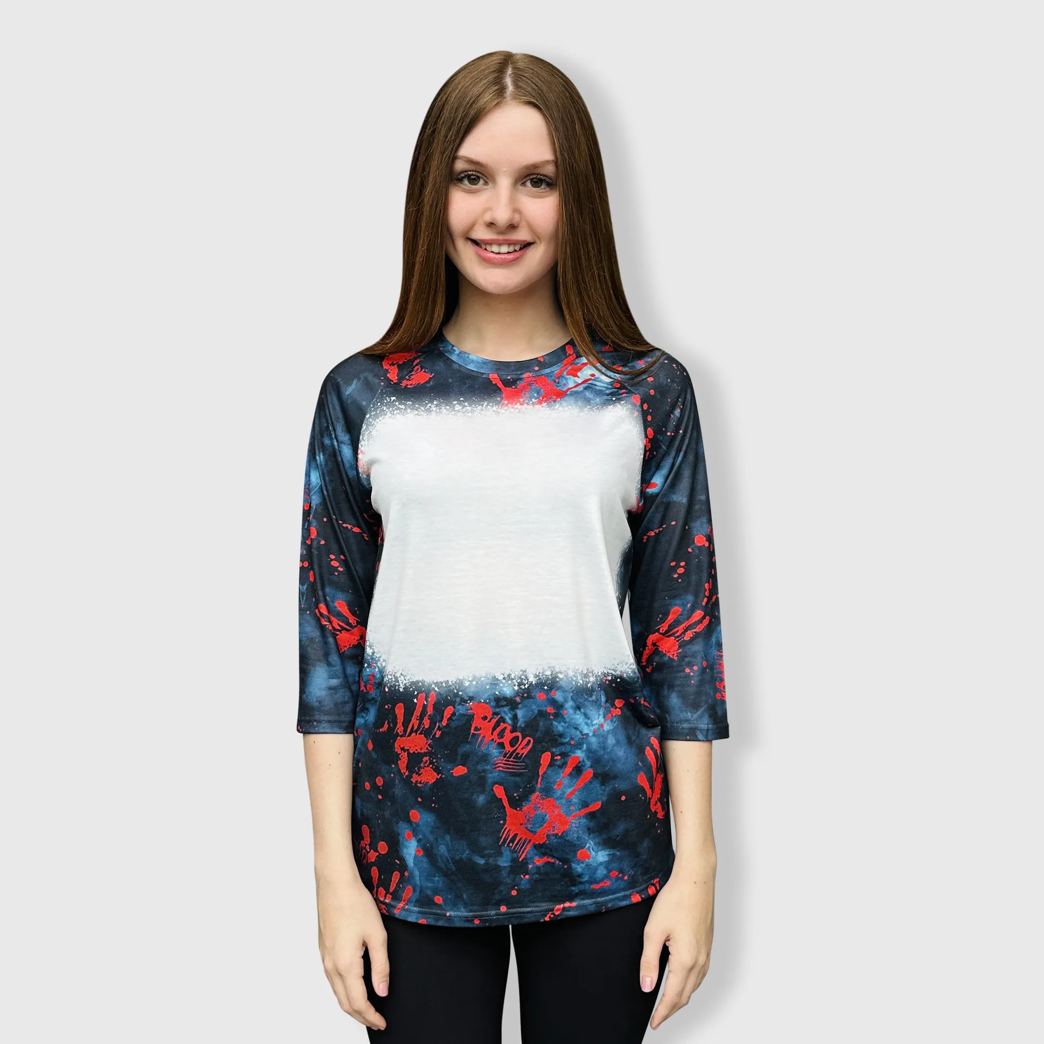 Halloween Raglan Blank Faux Bleached Top - HAW202