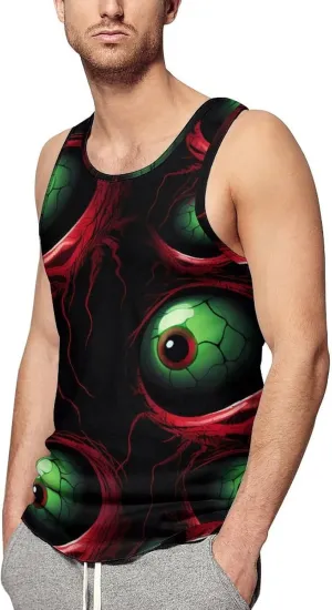 Halloween Terrifying Eyeballs Mens Tank Top Undershirt Sleeveless Gym Vest Workout T-Shirts