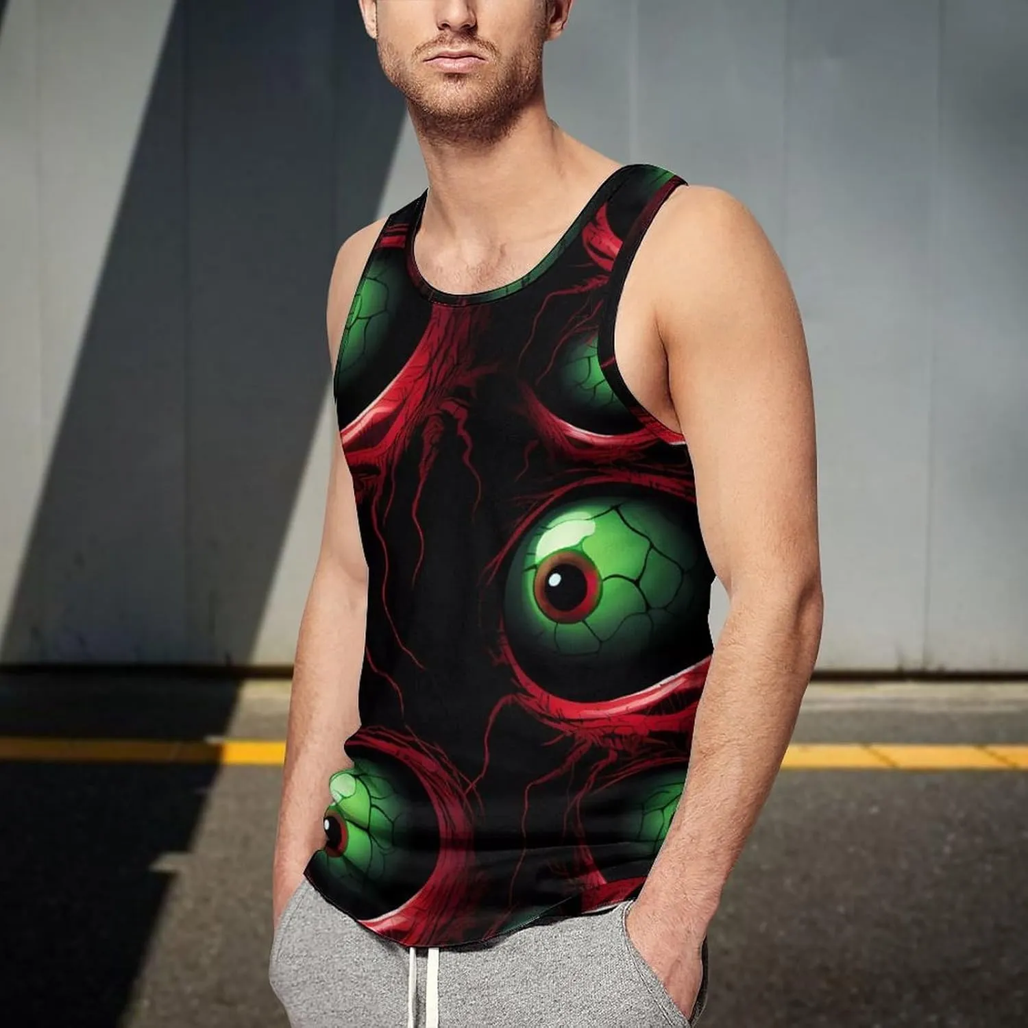 Halloween Terrifying Eyeballs Mens Tank Top Undershirt Sleeveless Gym Vest Workout T-Shirts