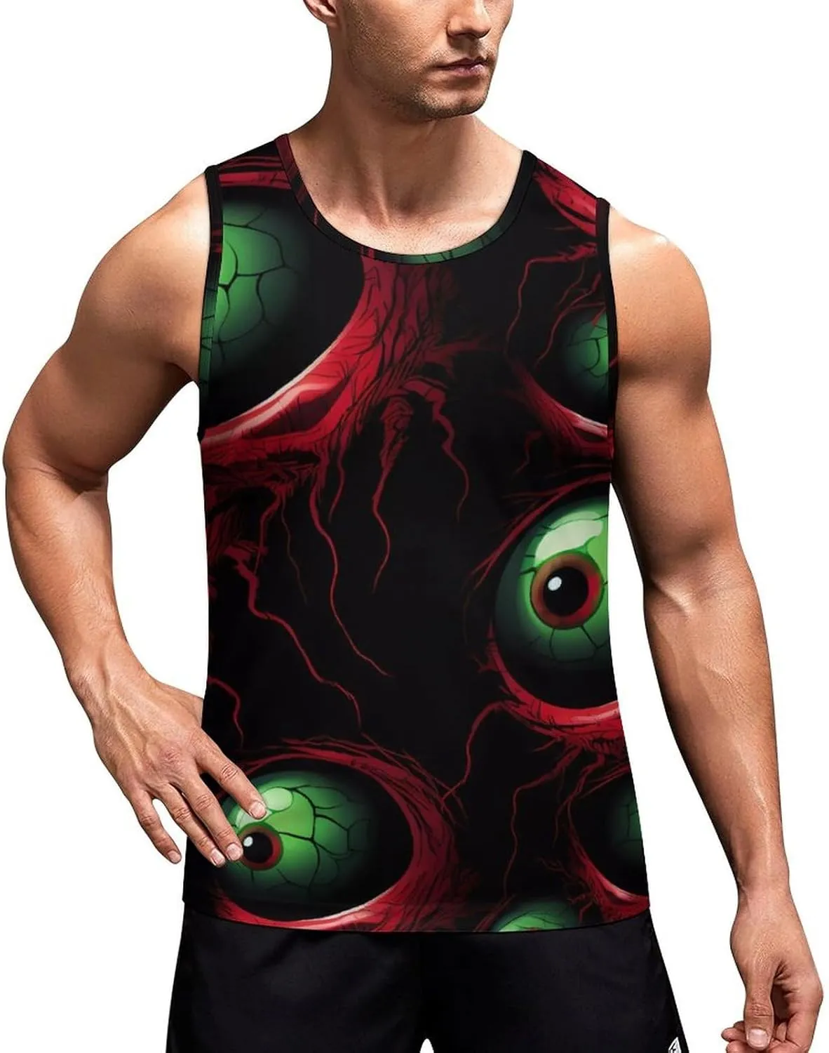 Halloween Terrifying Eyeballs Mens Tank Top Undershirt Sleeveless Gym Vest Workout T-Shirts