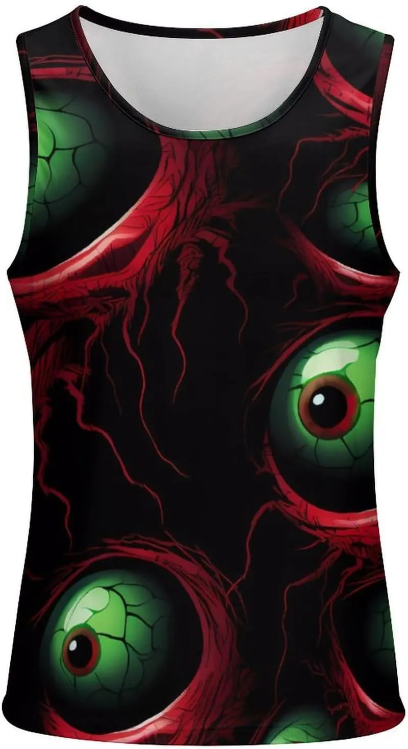 Halloween Terrifying Eyeballs Mens Tank Top Undershirt Sleeveless Gym Vest Workout T-Shirts