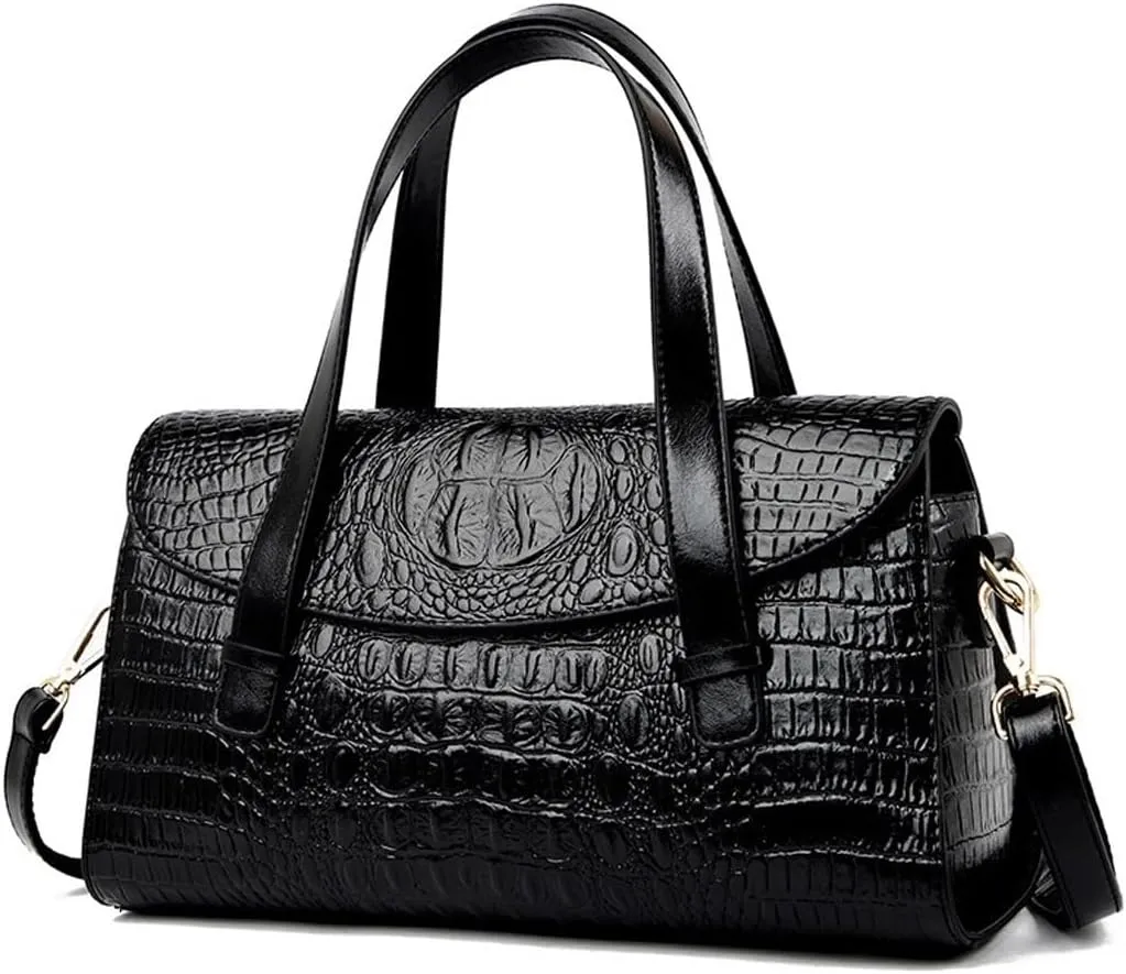 Handbags Vintage Crocodile Leather Handbags for Women - Stylish Satchel Tote Purse Shoulder Bag for Everyday Use(Black)