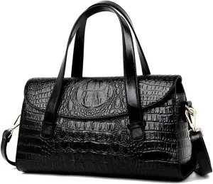 Handbags Vintage Crocodile Leather Handbags for Women - Stylish Satchel Tote Purse Shoulder Bag for Everyday Use(Black)