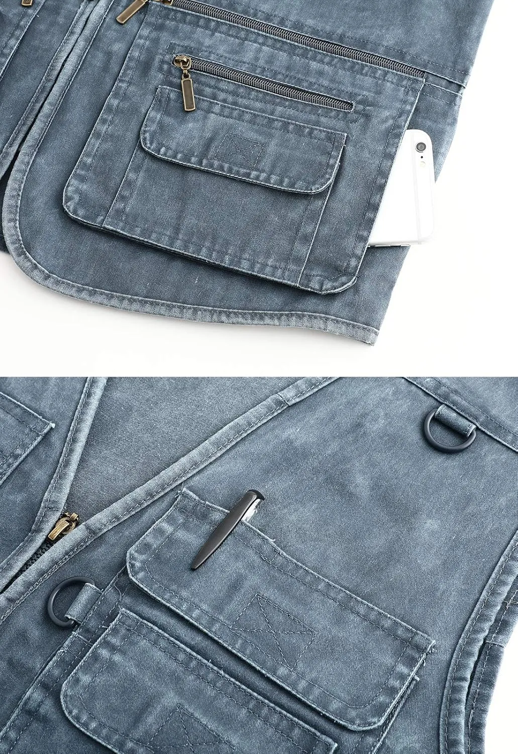 Hbufnha Men's Denim Vest Outdoor Casual Multi Pocket Sleeveless Jacket Jean Work Travel Utility Vest