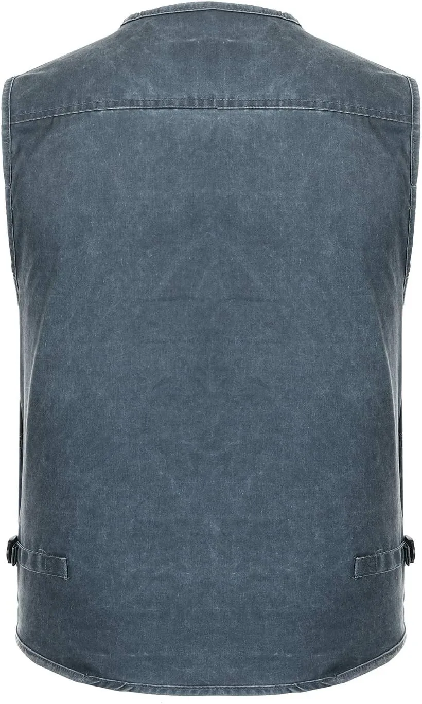 Hbufnha Men's Denim Vest Outdoor Casual Multi Pocket Sleeveless Jacket Jean Work Travel Utility Vest