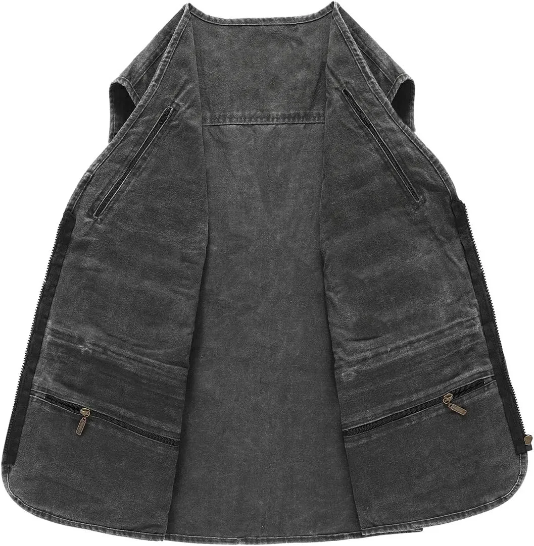 Hbufnha Men's Denim Vest Outdoor Casual Multi Pocket Sleeveless Jacket Jean Work Travel Utility Vest