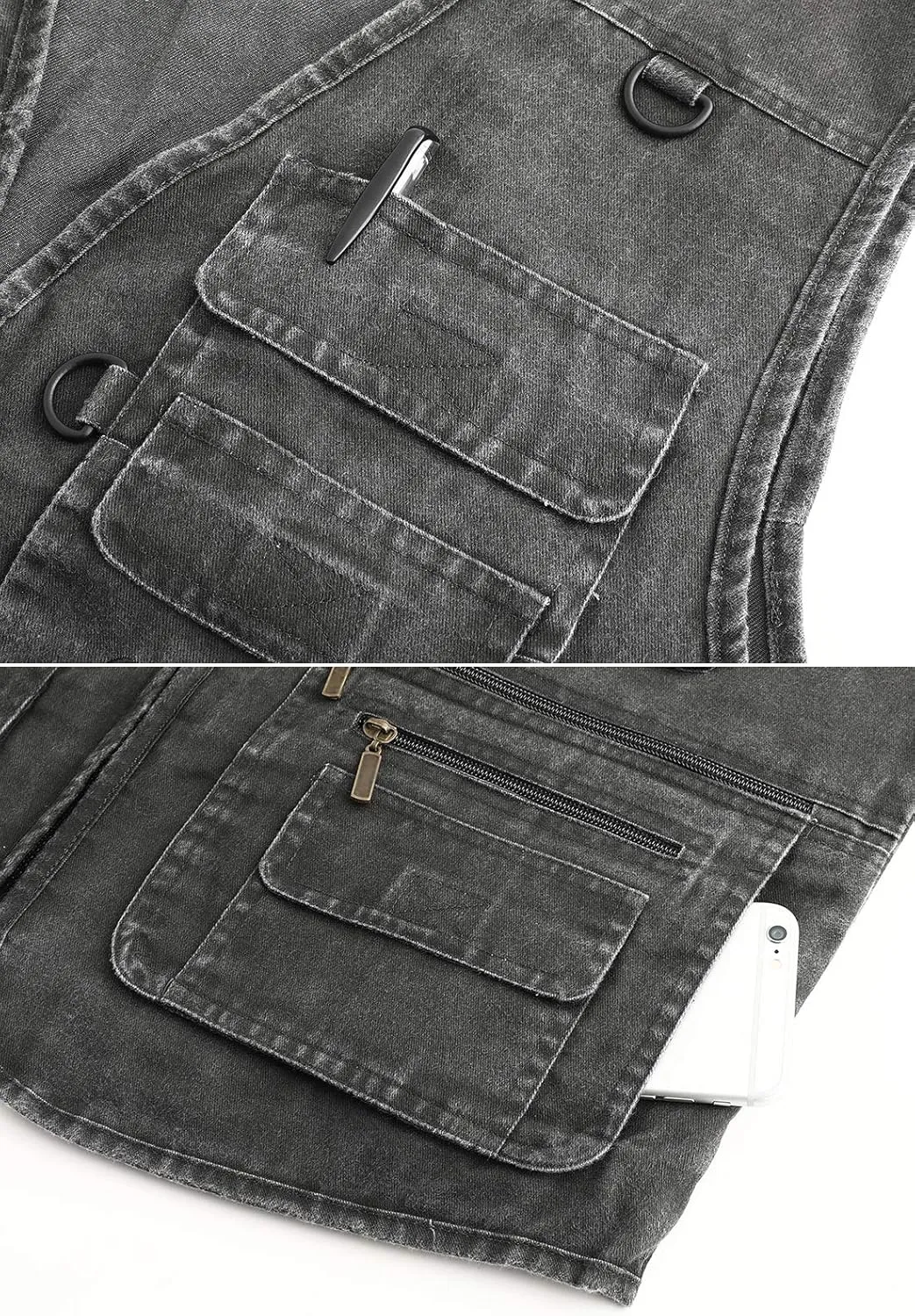 Hbufnha Men's Denim Vest Outdoor Casual Multi Pocket Sleeveless Jacket Jean Work Travel Utility Vest