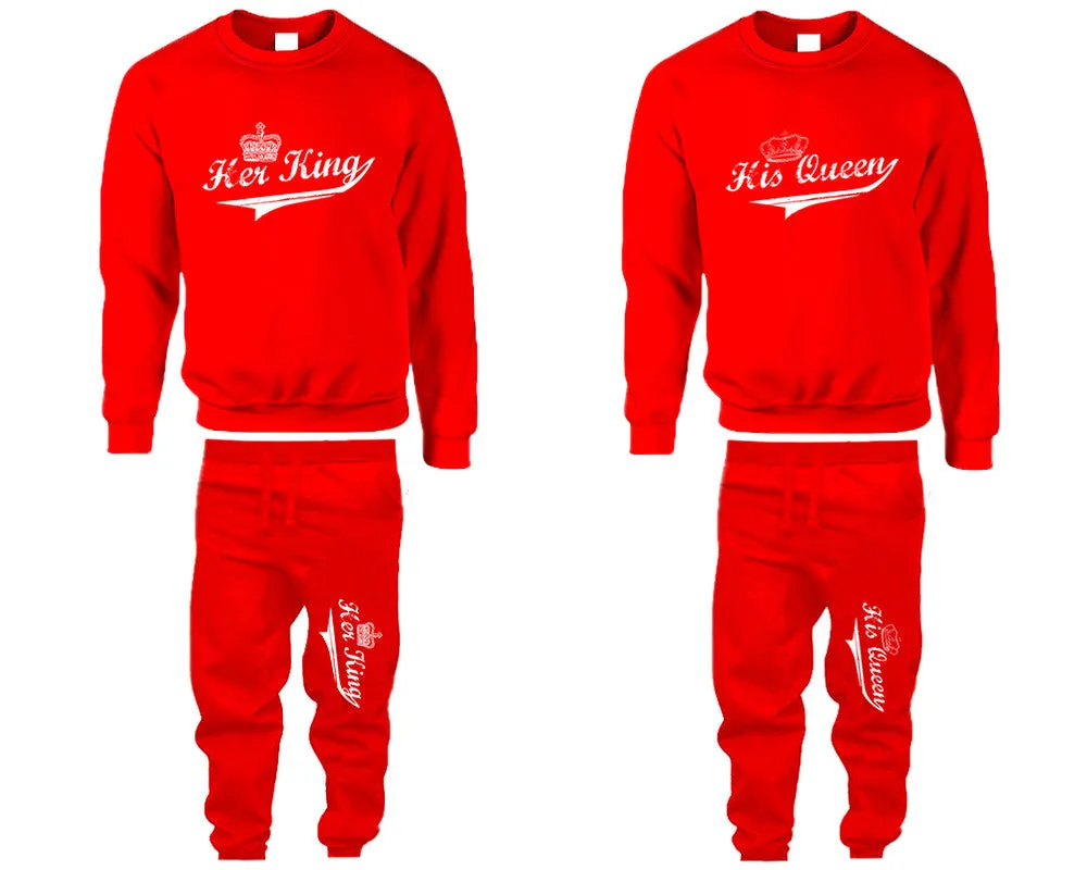 Her King & His Queen Couple Matching Crewneck Sweaters and Jogger Pants – Stylish Unisex Top & Bottom Set | Mix & Match 4 Items Sold Separately