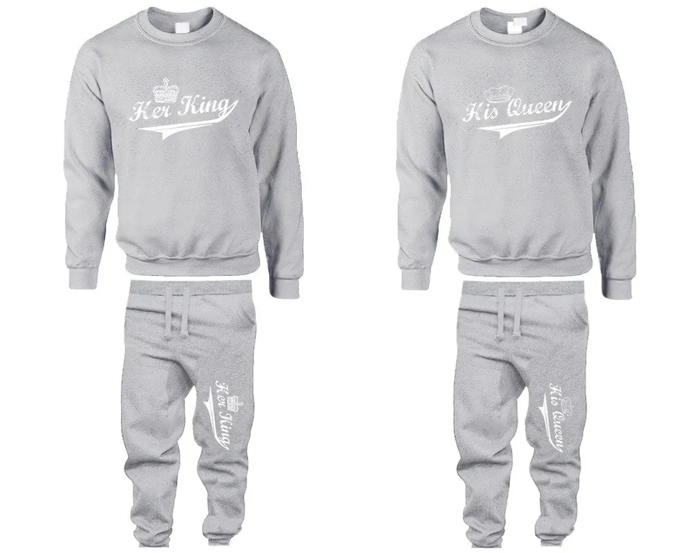 Her King & His Queen Couple Matching Crewneck Sweaters and Jogger Pants – Stylish Unisex Top & Bottom Set | Mix & Match 4 Items Sold Separately