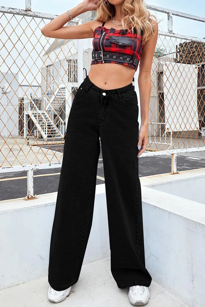High Waist Jeans for Women Wide Leg Straight Boyfriend Denim Pants Baggy Casual Trendy Jeans Trousers