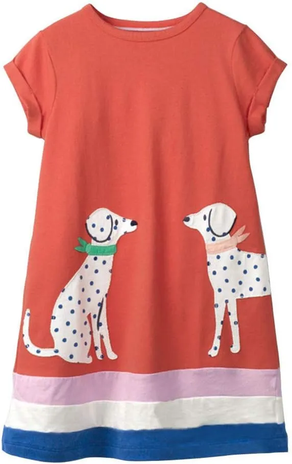 HILEELANG Toddler Girl Cotton Casual Dress Summer Short Sleeve Basic Tunic Playwear Shirt Dresses